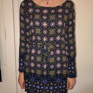 Boho patterned mini dress with tie